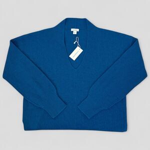 NWT Sundance Women's Cashmere Sweater Daniela Blue V-Neck Ribbed Size PXL